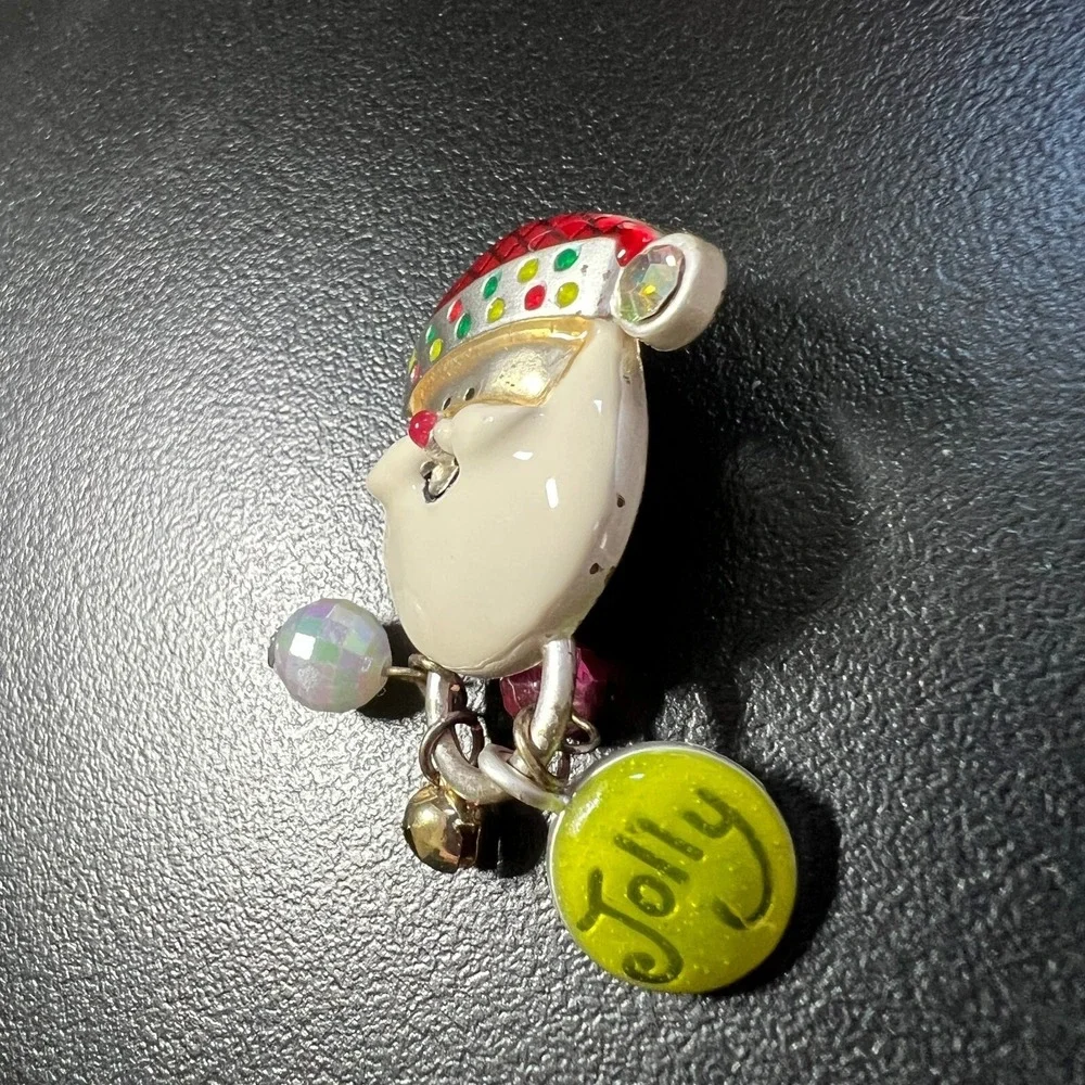 Vintage AJMC Santa Claus Brooch Silver‎ Tone and Enamel Christmas Pin